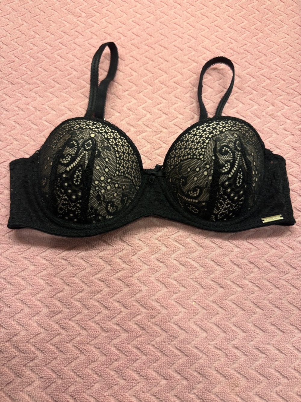 Tahari Black Lace Underwire Bra with Sheer Overlay